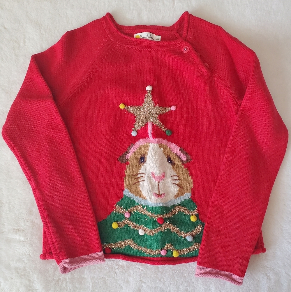 Mini Boden Red Festive Sweater with Guinea Pig Design